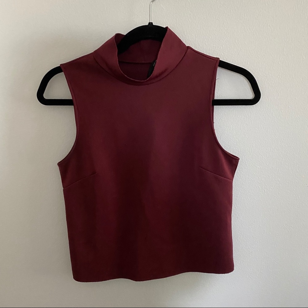 Zara Maroon Mock Neck Tank Top